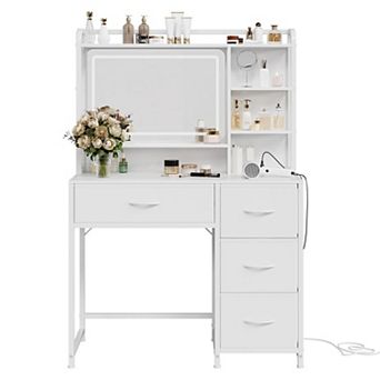 Vanity Desk with Light Mirror, Makeup Table with Drawers,Modern Dressing Table with Storage Shelves