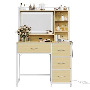 Vanity Desk with Light Mirror, Makeup Table with Drawers,Modern Dressing Table with Storage Shelves