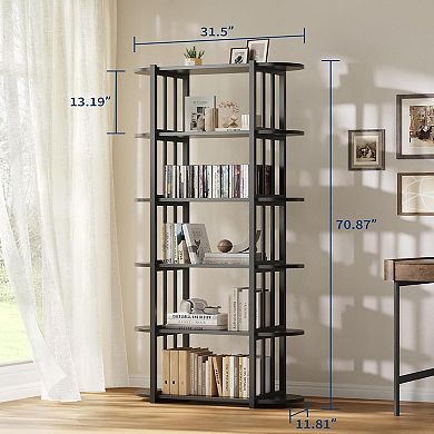 6 Tier Industrial Bookshelf, Free Standing Storage Shelving Unit for Home, Office