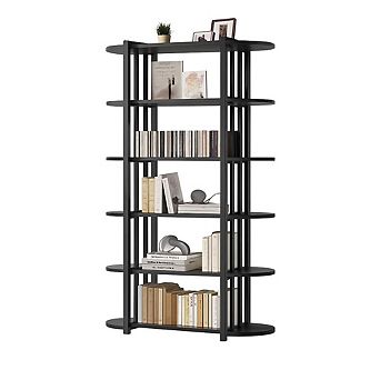 6 tier Industrial Bookshelf, Free Standing Storage Shelving Unit for Home, Office