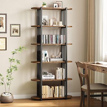 6 tier Industrial Bookshelf, Free Standing Storage Shelving Unit for Home, Office