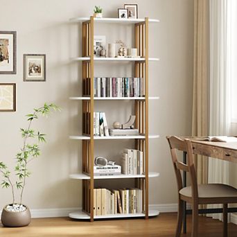 6 tier Industrial Bookshelf, Free Standing Storage Shelving Unit for Home, Office