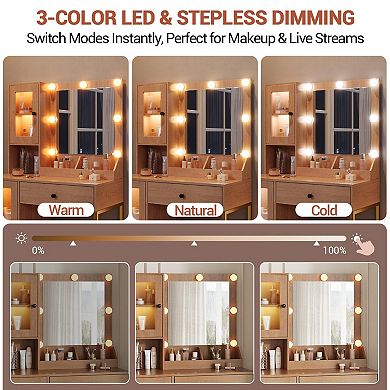 Makeup Vanity Desk with Mirror and Lights, Vanity Table with Charging Station