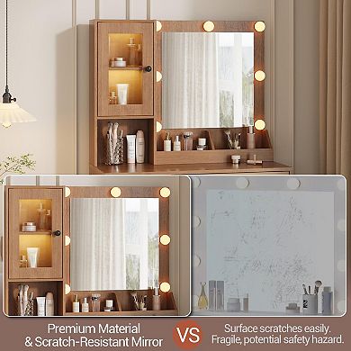 Makeup Vanity Desk with Mirror and Lights, Vanity Table with Charging Station