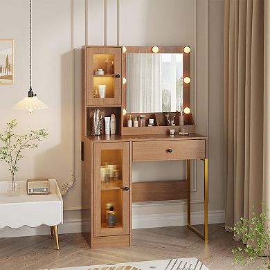 Makeup Vanity Desk with Mirror and Lights, Vanity Table with Charging Station