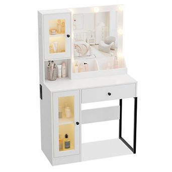 Makeup Vanity Desk with Mirror and Lights, Vanity Table with Charging Station