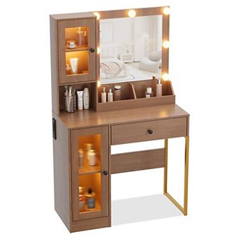 Makeup Vanity Desk with Mirror and Lights, Vanity Table with Charging Station