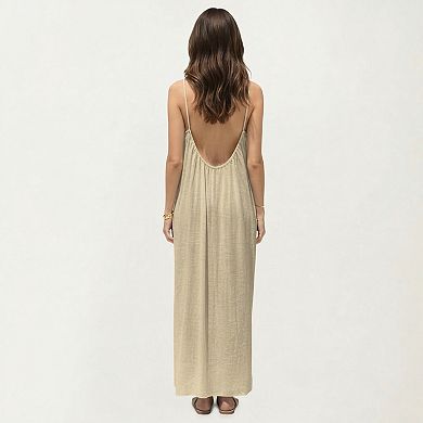 Women's Sleeveless Spaghetti Strap Maxi Dress with Flowing Relaxed Silhouette Lightweight Fabric