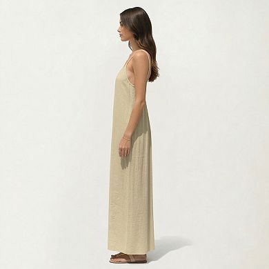 Women's Sleeveless Spaghetti Strap Maxi Dress with Flowing Relaxed Silhouette Lightweight Fabric
