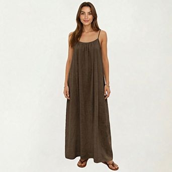 Women's Sleeveless Spaghetti Strap Maxi Dress with Flowing Relaxed Silhouette Lightweight Fabric