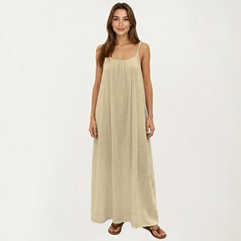 Women's Sleeveless Spaghetti Strap Maxi Dress with Flowing Relaxed Silhouette Lightweight Fabric