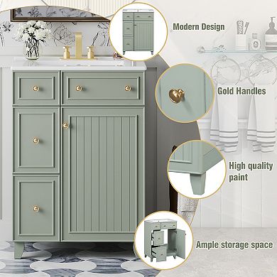 KWPZQEB Bathroom Vanity Cabinet with Ceramic Sink, 2 Drawers and Door