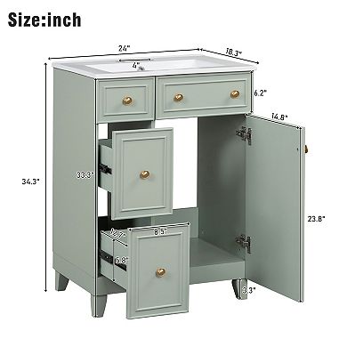KWPZQEB Bathroom Vanity Cabinet with Ceramic Sink, 2 Drawers and Door