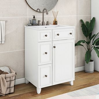 KWPZQEB Bathroom Vanity Cabinet with Ceramic Sink, 2 Drawers and Door