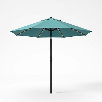 9FT Patio Umbrella with Solar Lights,Outdoor Table Umbrella with 8 Durable Ribs,Tilt,Crank Mechanism