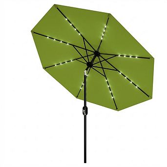 9FT Patio Umbrella with Solar Lights,Outdoor Table Umbrella with 8 Durable Ribs,Tilt,Crank Mechanism
