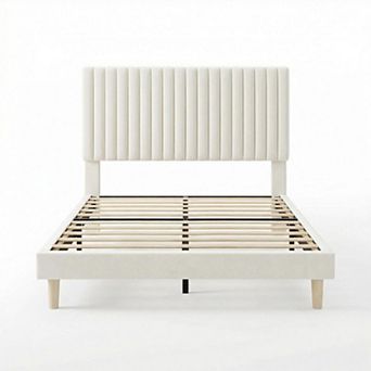 Velvet Bed Frame, Vertical Channel Tufted Headboard, Height Adjustable