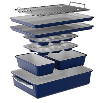 Bakken 8 pc Stackable Bakeware Set, Ceramic Non-Stick Oven-Safe Pans