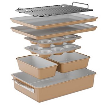 Bakken 8 pc Stackable Bakeware Set, Ceramic Non-Stick Oven-Safe Pans
