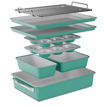 Bakken 8 pc Stackable Bakeware Set, Ceramic Non-Stick Oven-Safe Pans