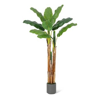 Artificial Banana Tree, Fake Banana Leaf Plants with Planter, Ideal for Home Patio Tropical Decor