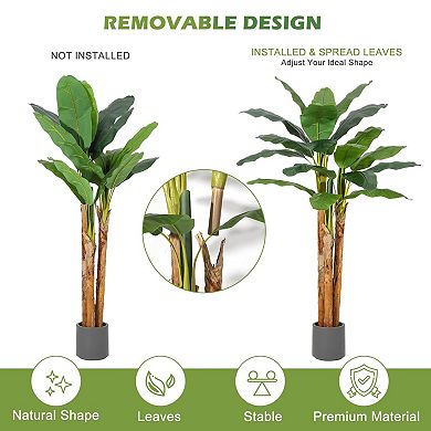 Artificial Banana Tree, Fake Banana Leaf Plants with Planter, Ideal for Home Patio Tropical Decor
