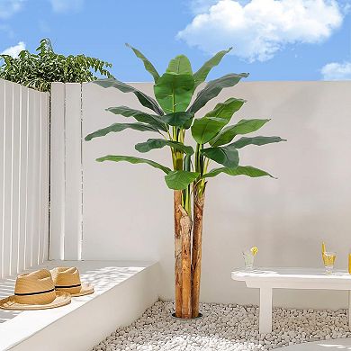 Artificial Banana Tree, Fake Banana Leaf Plants with Planter, Ideal for Home Patio Tropical Decor