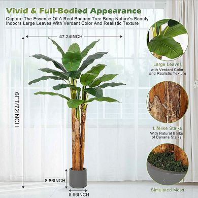 Artificial Banana Tree, Fake Banana Leaf Plants with Planter, Ideal for Home Patio Tropical Decor
