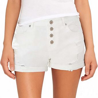 Women's High Waist 4-Button Denim Shorts, Slim Fit Rolled Cuff Casual Jean Shorts