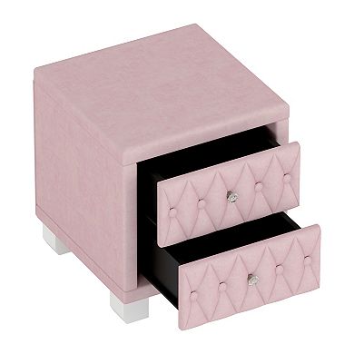 KWPZQEB Elegant Nightstand, Button-Tufted Bedside Table w/ 2 Drawers & Crystal Handle for Bedroom