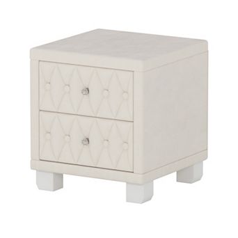 KWPZQEB Elegant Nightstand, Button-Tufted Bedside Table w/ 2 Drawers & Crystal Handle for Bedroom