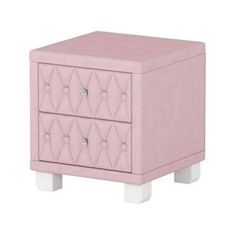 KWPZQEB Elegant Nightstand, Button-Tufted Bedside Table w/ 2 Drawers & Crystal Handle for Bedroom