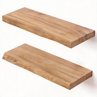 24 in Rustic Elm Floating Shelves Live Edge Invisible Bracket Wall Mount 2Packs