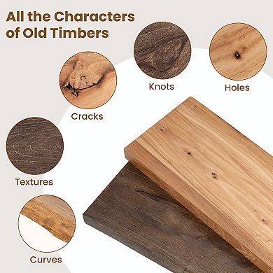 24in Rustic Elm Floating Shelves Live Edge Invisible Bracket Wall Mount 2Packs