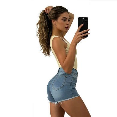 Womens Jean Shorts Stretchy High Waisted Ripped Denim Distressed Trendy Shorts with Pockets
