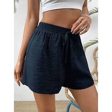 Women's Summer Textured Drawstring Elastic High Waist Shorts Casual Soft Work Boho Pants