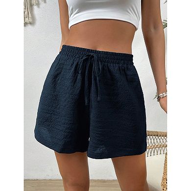 Women's Summer Textured Drawstring Elastic High Waist Shorts Casual Soft Work Boho Pants