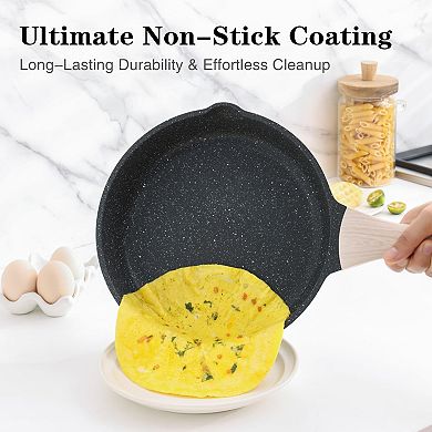 Nonstick Frying Pan Set Skillet Induction Cooking Stay-cool Handle Pfoa Free Granite