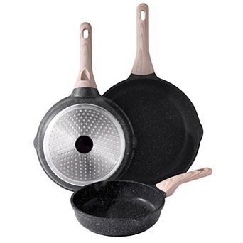 Nonstick Frying Pan Set Skillet Induction Cooking Stay-cool Handle Pfoa Free Granite