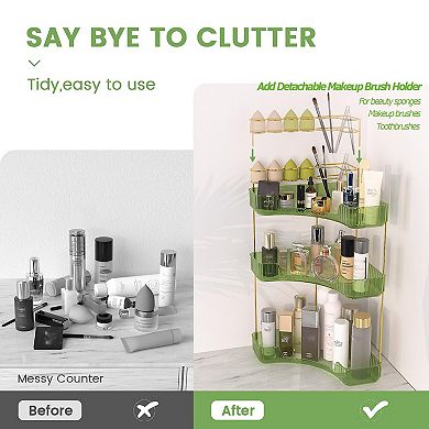 3-Tier Corner Bathroom Organizer with Brush Holder