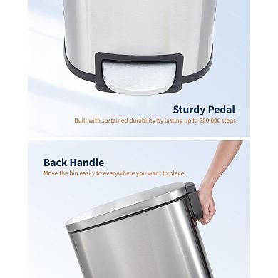 13 Gallon Slim Trash Can, Narrow Stainless Steel Garbage Can with Soft Close Lid and Inner Bucket