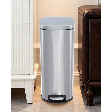 13 Gallon Slim Trash Can, Narrow Stainless Steel Garbage Can with Soft Close Lid and Inner Bucket