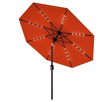 9FT Patio Umbrella with Solar Lights,Outdoor Table Umbrella with 8 Durable Ribs,Tilt,Crank Mechanism
