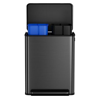 16 Gallon Dual Stainless Steel Trash Can, Kitchen Recycling Bin with Soft-Close Lid, Step Pedal