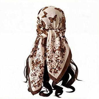 Women's 35 Inch Butterfly Floral Square Scarf Lightweight Fashion Shawl Wrap Hair Scarf