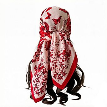 Women's 35 Inch Butterfly Floral Square Scarf Lightweight Fashion Shawl Wrap Hair Scarf