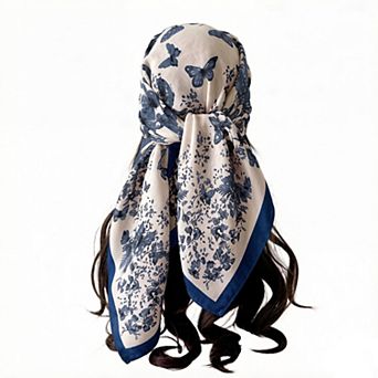 Women's 35 Inch Butterfly Floral Square Scarf Lightweight Fashion Shawl Wrap Hair Scarf