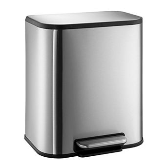 Stainless Steel Trash Can, Rectangular Garbage Can with Soft Close Lid, Foot Pedal and Inner Bucket
