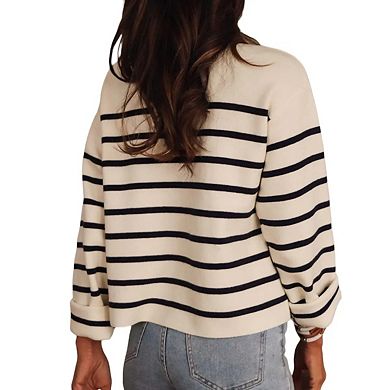 Women Long Sleeve Striped Sweater Cardigan Button Front Knit Trendy Coat Jackets Tops