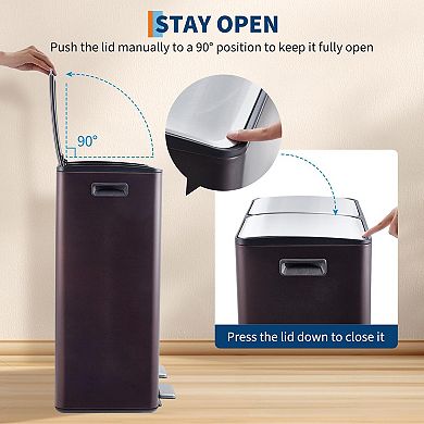 Kitchen Trash Can with Lid, 2x8 Gallon Stainless Steel Garbage Can, Dual Compartment Trash Bin